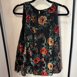 Miss Me Black Blouse with Red and Green Floral Design